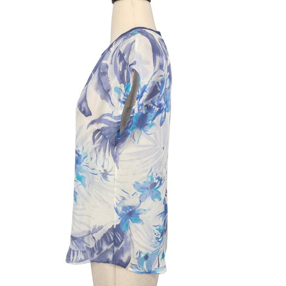 Tommy Bahama 100% Silk Sheer V Neck Blouse Pastel Tropical Print Size XS - Picture 3 of 7